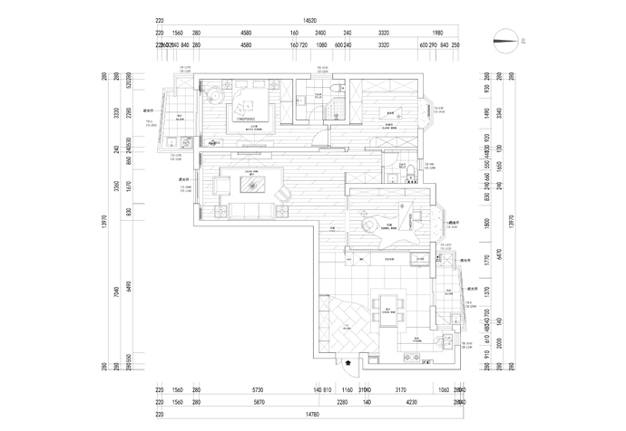 黃浦區(qū)大同花園150㎡公寓現(xiàn)代風(fēng)格裝修