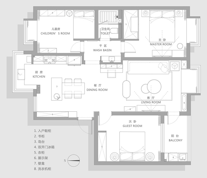 普陀區(qū)祥和家園125㎡公寓案例-現(xiàn)代北歐風格裝修效果圖